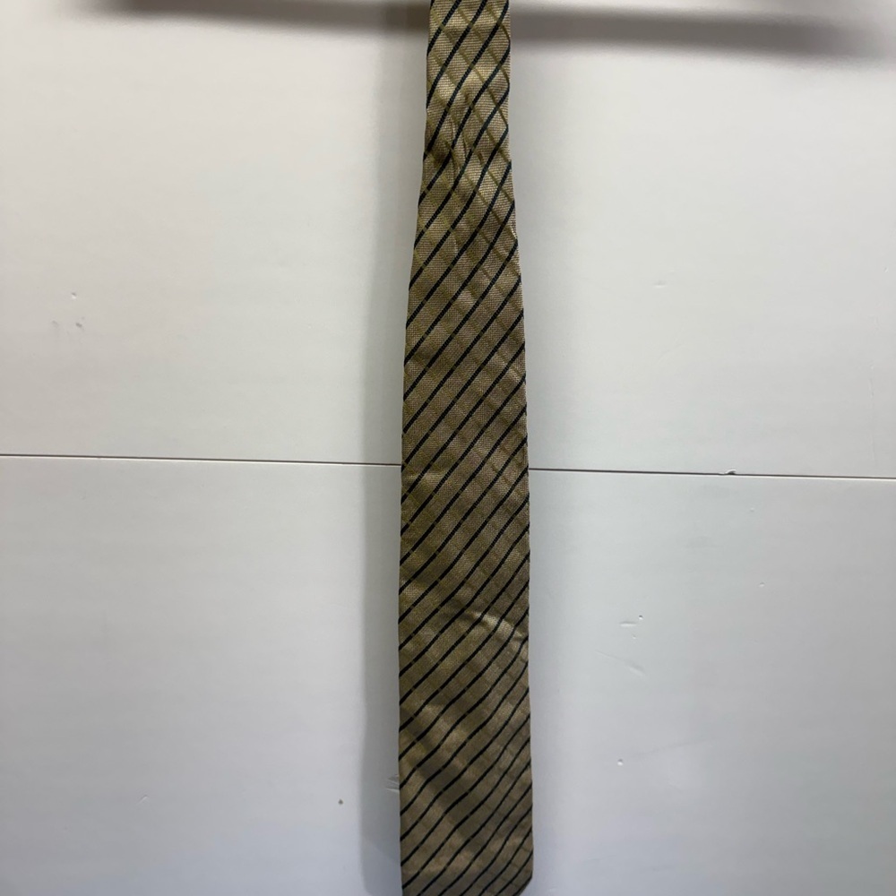 Vintage Canali Olive Green and Black Diagonal Stripe Silk Tie